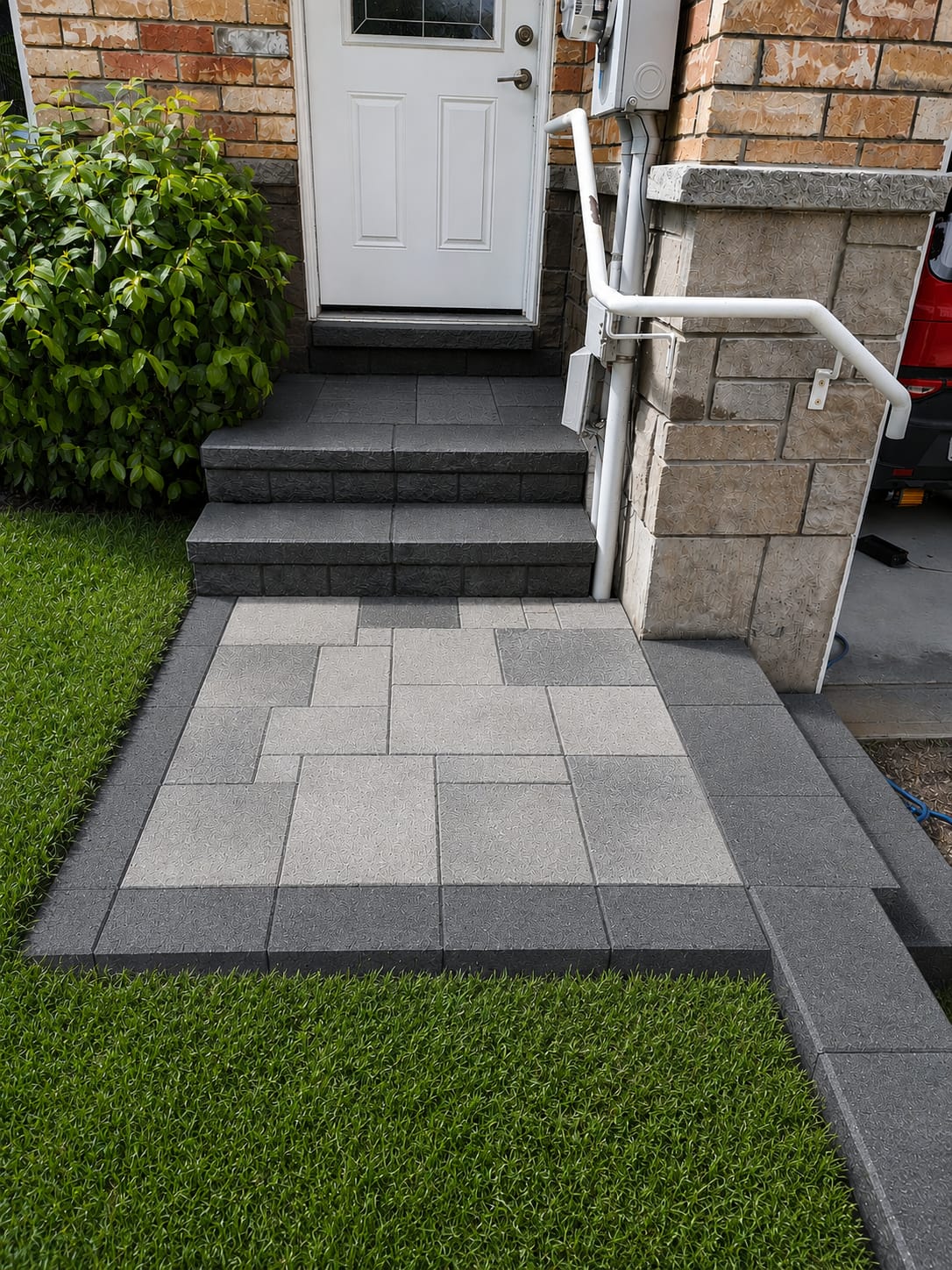 Interlock front entrance with steps